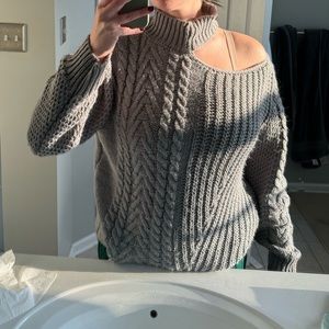 peach love california turtleneck cold shoulder sweater